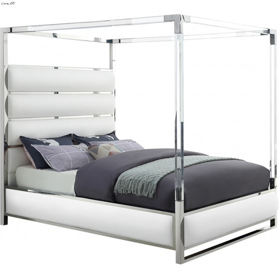 Encore King White Poster Canopy Faux Leather Bed By Meridian Furniture