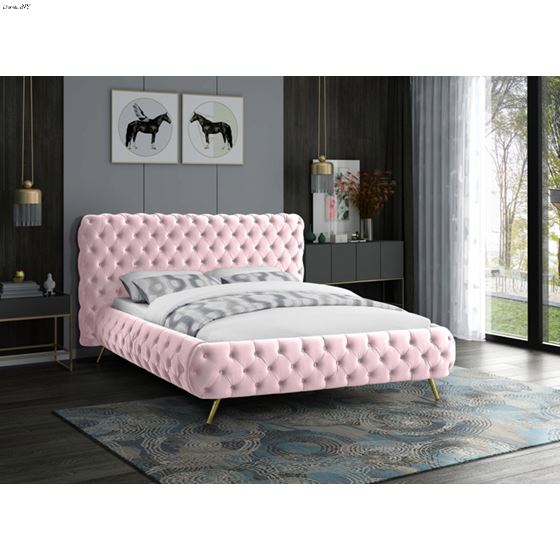 Delano Pink Velvet Tufted Upholstered Bed-3