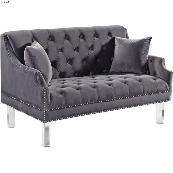 Roxy Grey Velvet Tufted Love Seat Roxy_Loveseat_Grey by Meridian Furniture