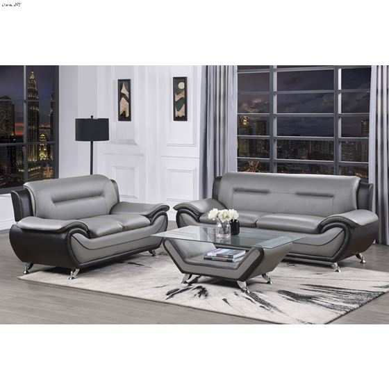 Matteo Modern Grey and Black Leatherette Sofa 9-3