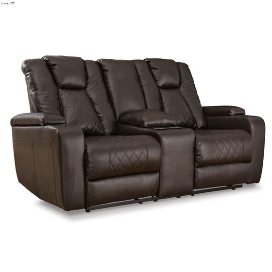 Mancin Chocolate Reclining Loveseat with Console 29703 By Ashley Signature Design