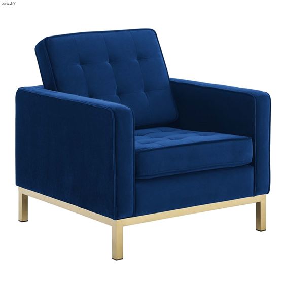 Loft Modern Navy Velvet and Gold Legs Tufted Chair EEI-3393-GLD-NAV by Modway