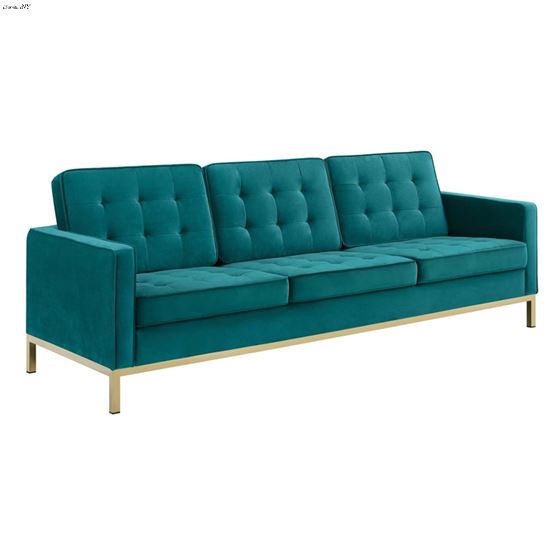 Loft Modern Teal Velvet and Gold Legs Tufted Sofa EEI-3387-GLD-TEA by Modway