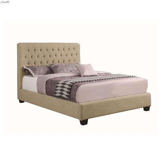 Chloe Oatmeal King Tufted Fabric Bed 300007KE By Coaster
