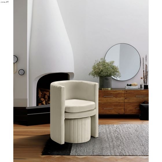 Selena Cream Velvet Upholstered Accent Chair - 3