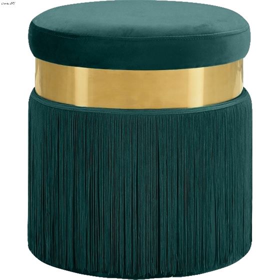 Yasmine Green Velvet Upholstered Tasseled Ottoman/