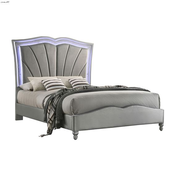 Bowfield Grey Velvet Upholstered King Bed 310048KE By Coaster