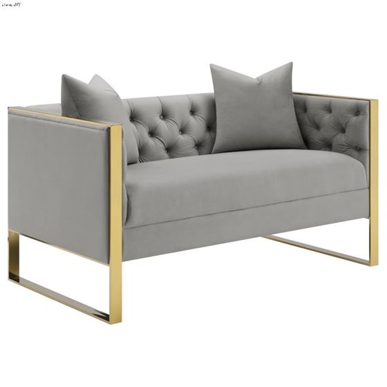 Coaster Eastbrook Grey Velvet Loveseat with Gold Trim Tufted Back 509112