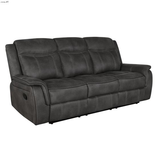 Lawrence Charcoal Performance Fabric Reclining Sofa 603504 By Coaster