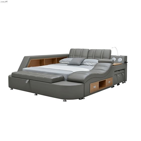 Modern Tesla Grey Leather Upholstered Storage Bed by ESF Furniture