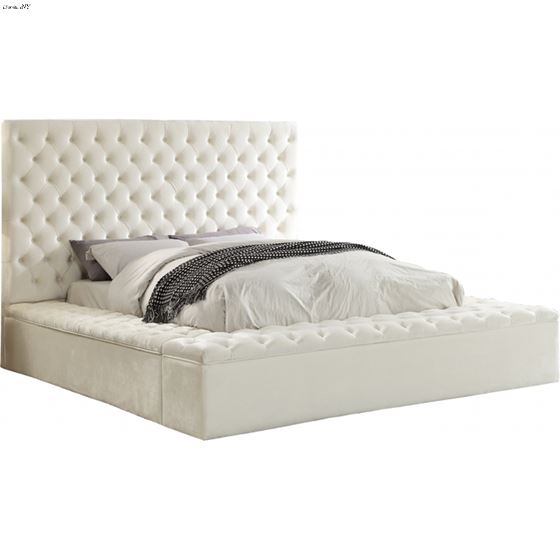 Bliss White Velvet Upholstered Tufted Platform Bed
