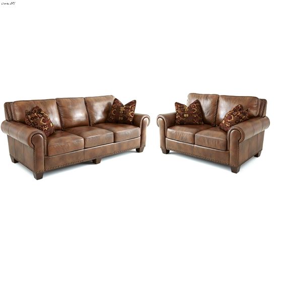 Silverado Caramel Brown Leather Sofa and Love Seat