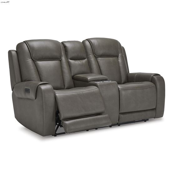 Card Player Smoke Faux Leather Power Reclining Loveseat 11808 By Signature Design by Ashley