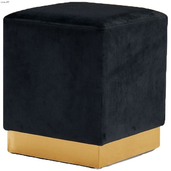 Jax Black Velvet Upholstered Ottoman/Stool - Gold 