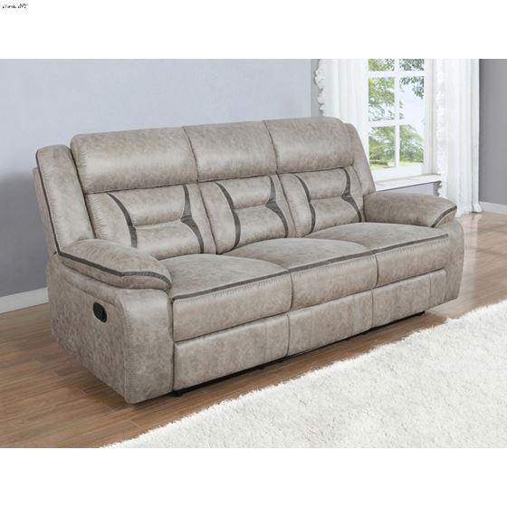 Greer Taupe Leatherette Reclining Sofa 651351-3