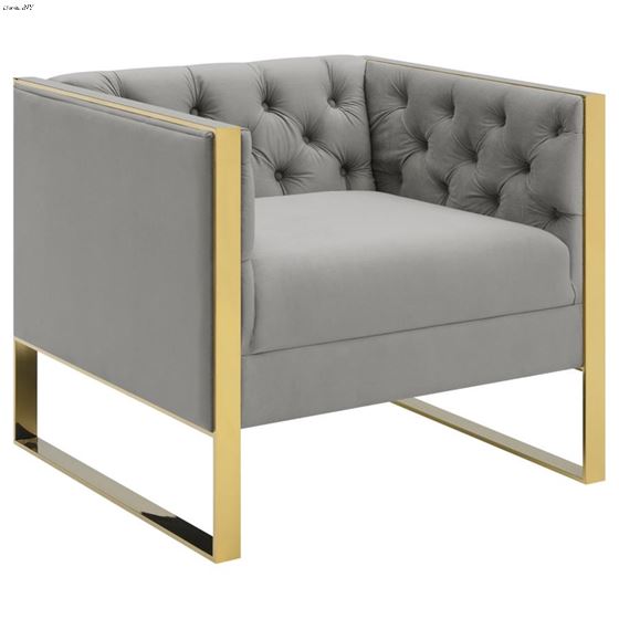 Eastbrook Grey Velvet Chair with Gold Trim Tufted Back 509113