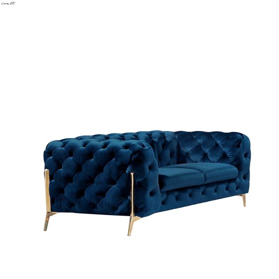 Chester Blue Velvet Tufted Loveseat with Gold Legs By BH Designs