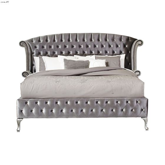 Deanna Grey King Tufted Velvet Bed 205101KE By Coaster