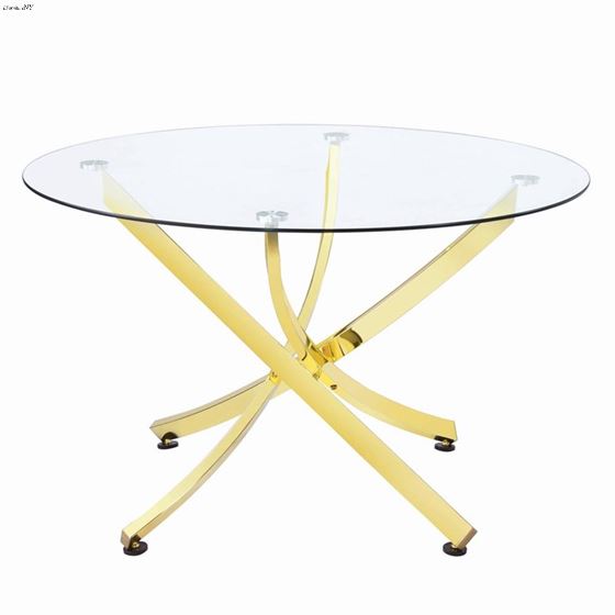Chanel Round 46 inch Glass Dining Table Gold Base 108441 By Coaster