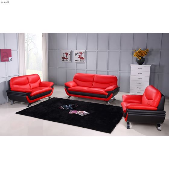 Jonus Modern Red and Black Leather Loveseat Set