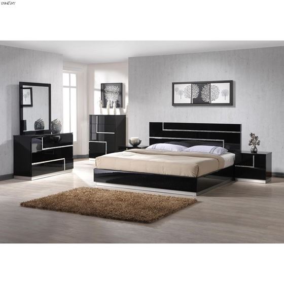 Lucca Modern Black Lacquer Platform Bed-3