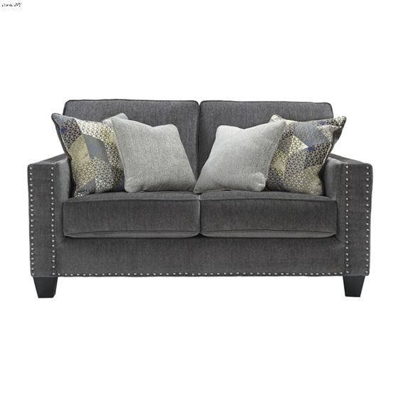 Gavril Smoke Grey Fabric Nailhead Loveseat 43001 By BenchCraft