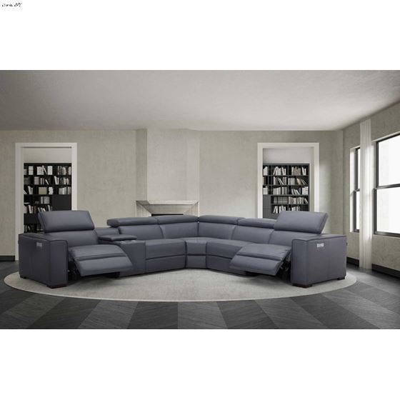 JM Picasso Blue Grey Leather Motion Sectional