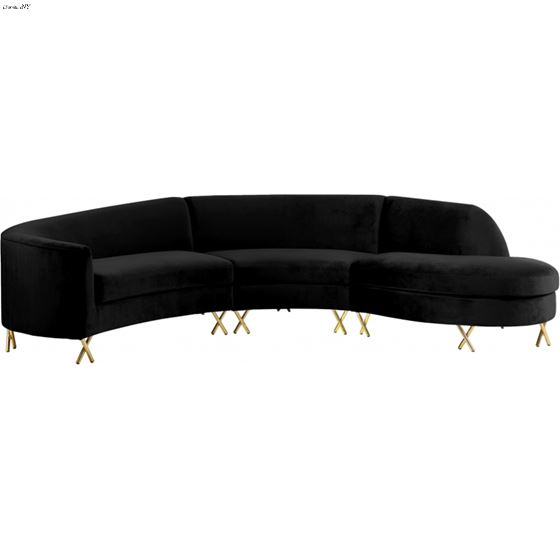 Serpentine Black Velvet Upholstered Sectional