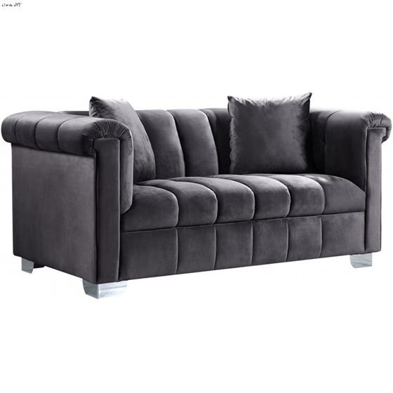 Kayla Grey Velvet Tufted Love Seat Kayla_Loveseat_Grey by Meridian Furniture