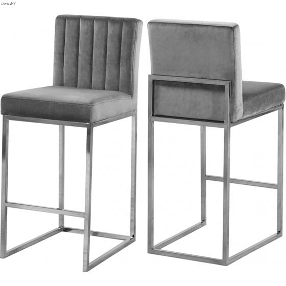 Giselle Grey Velvet Upholstered Counter Stool - Ch