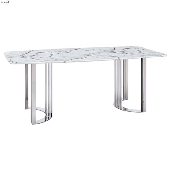 131 Modern Rectangle Marble Top Dining Table with Chrome Base by ESF