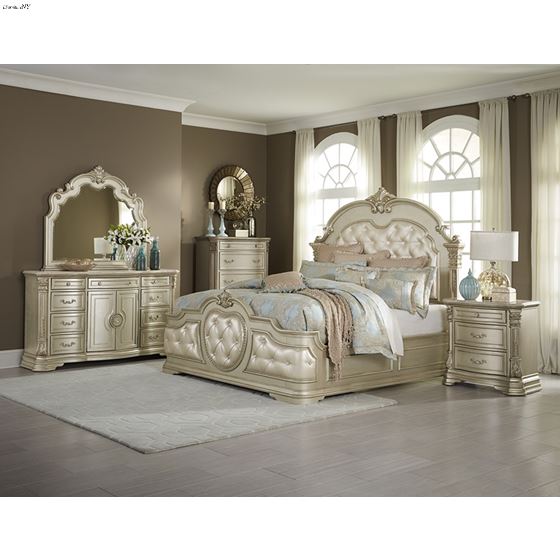 Antoinetta Queen Champagne Tufted Panel Bed 1919-3