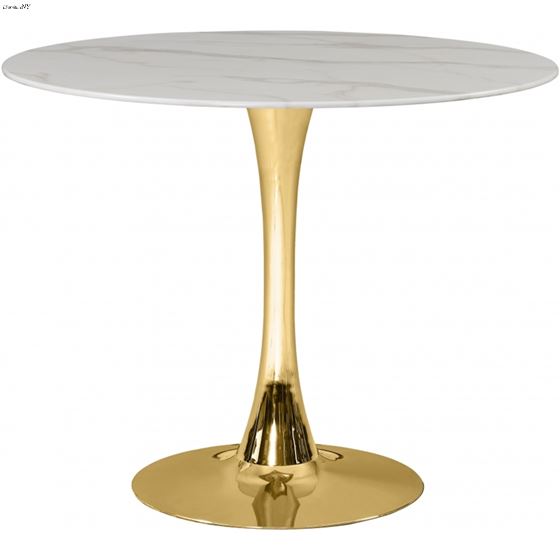 Tulip 36 Inch Round Faux Marble Dining Table - Gold Base By Meridian Furniture