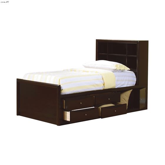 Phoenix Cappuccino Twin Bookcase Storage Bed 400180T