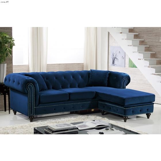 Sabrina Navy Velvet Upholstered Sectional - 3