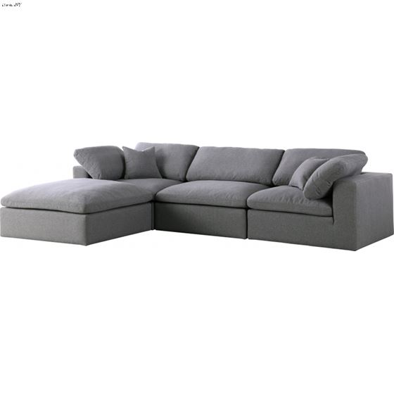 Serene 4pc Grey Linen Deluxe Cloud Modular Reversible Sectional By Meridian Furniture