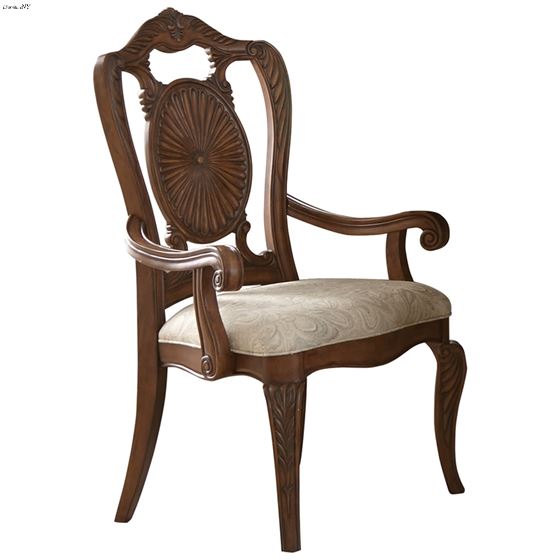 Moorewood Park Pecan Finish Medallion Back Dining Arm Chair 1704A