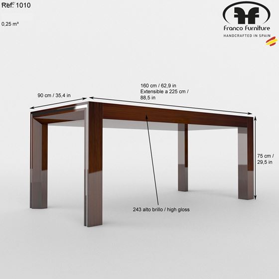 Carmen Walnut Lacquer Modern Dining Table by Franco Spain