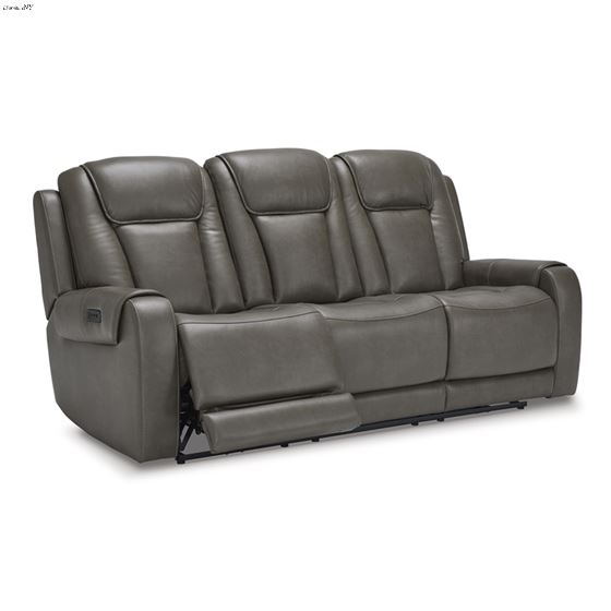 Card Player Smoke Faux Leather Power Reclining Sofa 11808 By Signature Design by Ashley