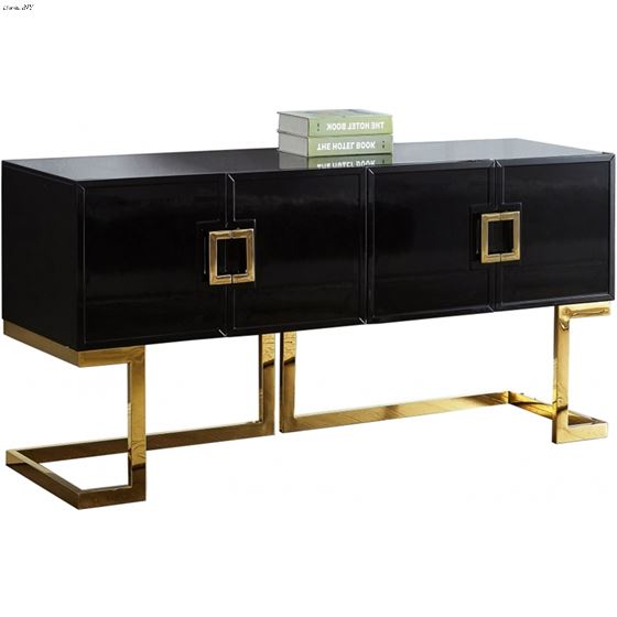 Beth Black Lacquer Buffet/Console Table - Gold Bas