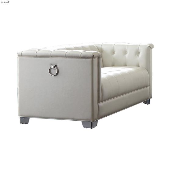 Chaviano Pearl White Tufted Leatherette Loveseat 505392 By Coaster