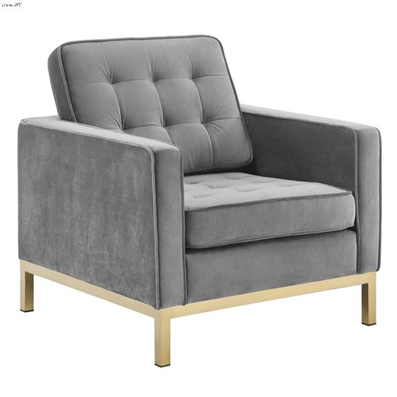 Loft Modern Grey Velvet and Gold Legs Tufted Chair EEI-3393-GLD-GRY by Modway