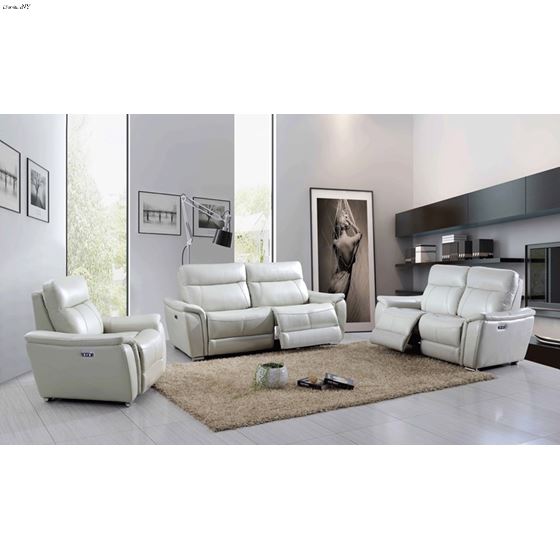 Modern 1705 White Leather Power Reclining Sofa set