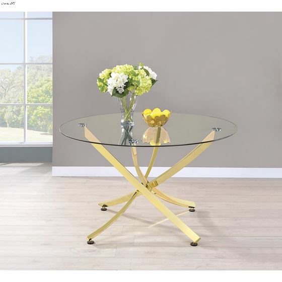 Chanel Round 46 inch Glass Dining Table Gold Ba-3