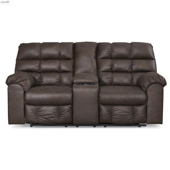 Derwin Nut Fabric Reclining Loveseat with Conso-3