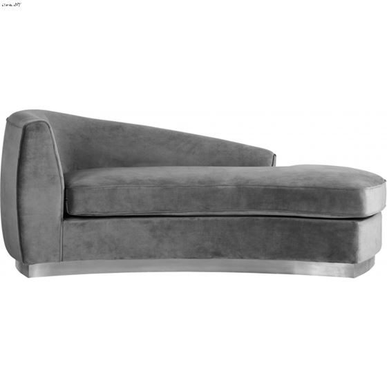 Julian Grey Velvet Upholstered Chaise - Chrome Bas