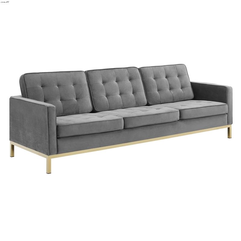 Loft Modern Grey Velvet and Gold Legs Tufted Sofa by Modway