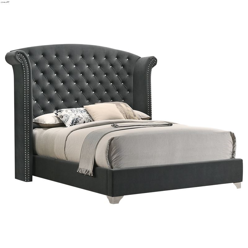 Melody Grey Velvet Queen Wingback Tufted Bed 223381Q By Coaster