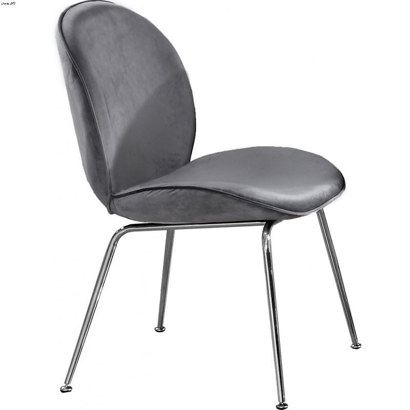 Paris Grey Upholstered Velvet Dining Chair - Chrome Base - Set of 2