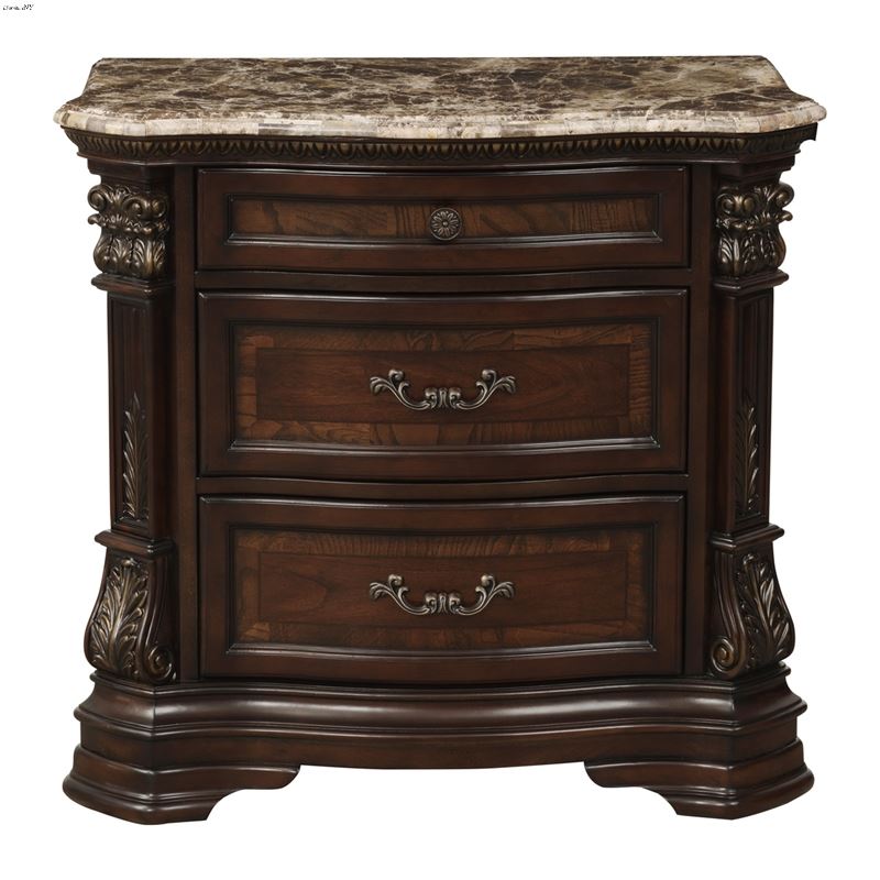 Cherry Marble Top 3 Drawer Night Stand 19194 By Homelegance